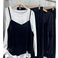 【李姑娘专属】时尚大码女装8635韩版丝绒吊带背心长袖➕半身裙套装