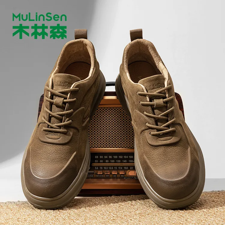 木林森男鞋高端复古秋冬真皮休闲皮鞋皮鞋系带防滑男款透气厚底