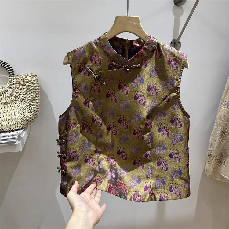 国风无袖外搭背心女盘扣衬衫2025秋季新款新中式马夹别致上