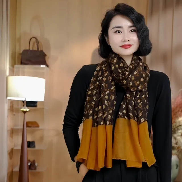 孜禾女款围巾时尚百搭印花长款优雅气质休闲春秋文艺围脖丝巾棉麻