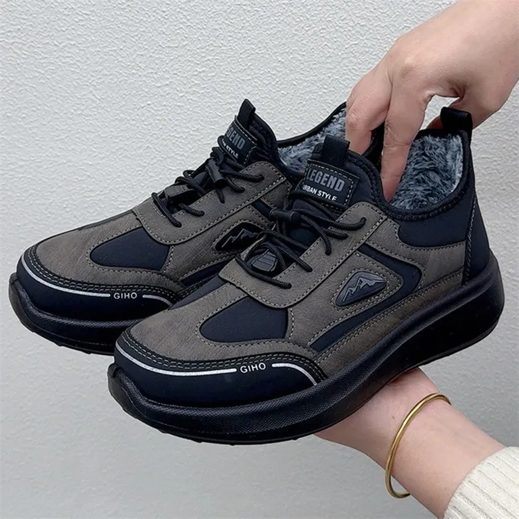 冬季新款加绒男士休闲棉鞋耐磨户外加厚防滑中老年老北京低帮棉鞋