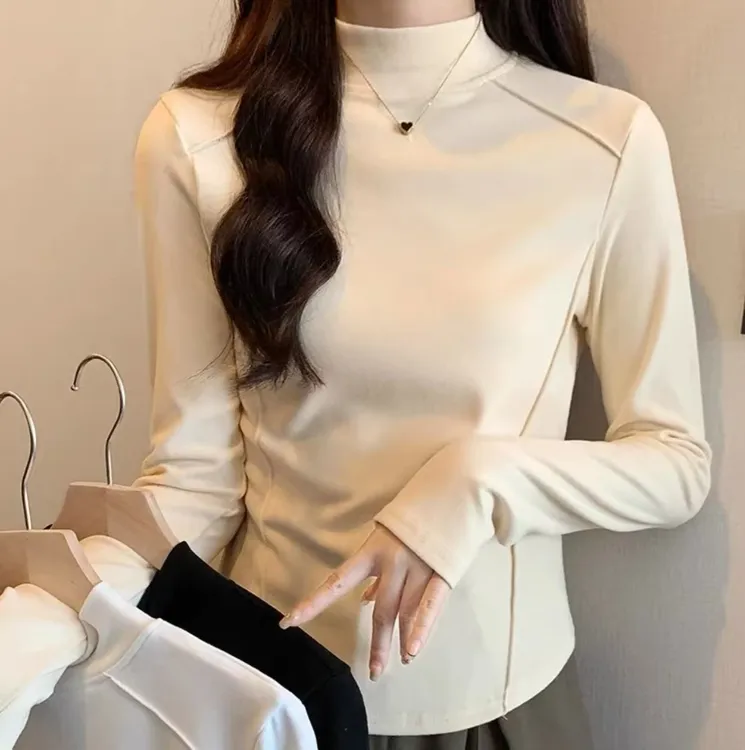 【运费险半高领】磨毛糯米绒打底基础不挑人鱼骨收腰穿衣显瘦打底衫