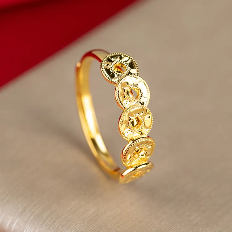 足银戒指 足银戒指小银匠碎铜钱招财纯银戒指新款精致多多指环