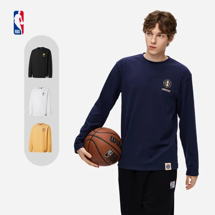 【新品】NBA官方库里/哈登/詹姆斯/东契奇男女同款圆领休闲长袖T恤