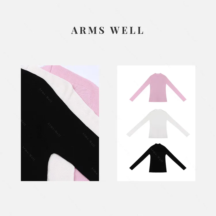 ARMS WELL王囡囡 粉/米白/黑色半高领美丽诺羊毛纱长袖上衣 S233