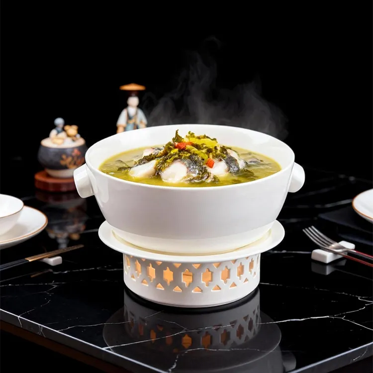 奇石上盅双耳明炉餐具圆形防烫釉下彩高档欧式加厚中国风商用酒店