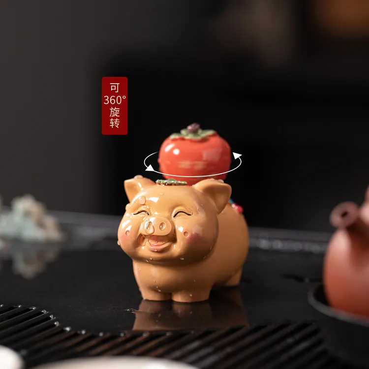 创意吉祥物可旋转变色茶宠诸事大吉摆件家居客厅办公室桌面装饰品