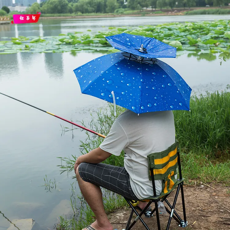 双层防风防紫外线钓鱼伞帽 头戴雨伞防晒折叠遮阳伞帽