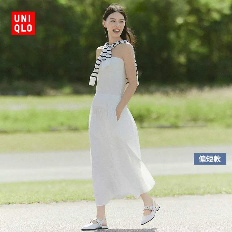 优衣库女装泡泡纱长裙拼接风格半身裙偏短款裙长76-80cm 477339