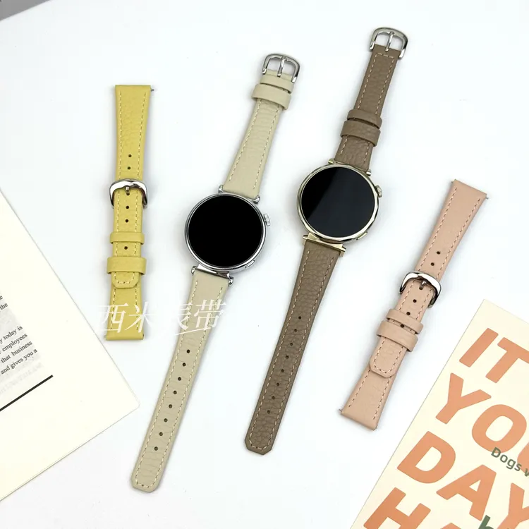 适用华为GT6/5表带女款GT4荔枝纹小蛮腰皮质表带针扣41mm高级早秋