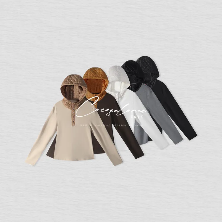 韩彬彬"秋日氛围"加绒设计感软糯亲肤连帽打底衫女保暖长袖2736-4