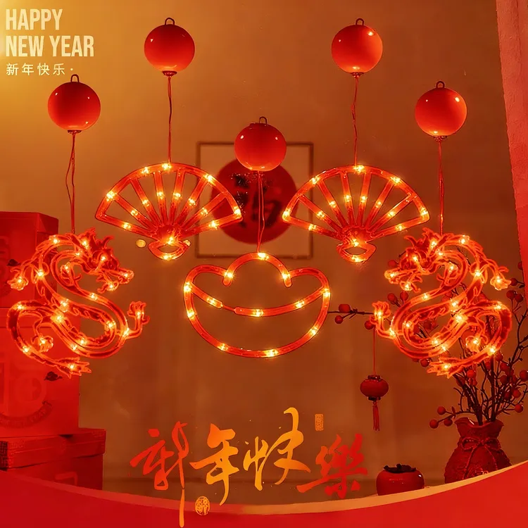 新年LED福字彩灯发光吸盘灯春节客厅挂件氛围装饰灯过年场景布置