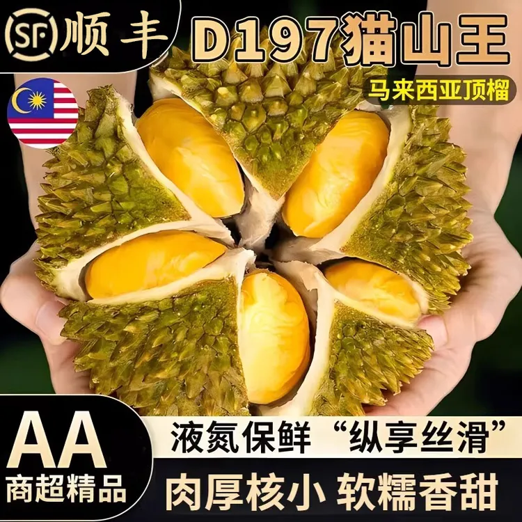 【帝小二】保5房马来西亚猫山王D197榴莲液氮冷冻 2.5~20斤绵密丝滑