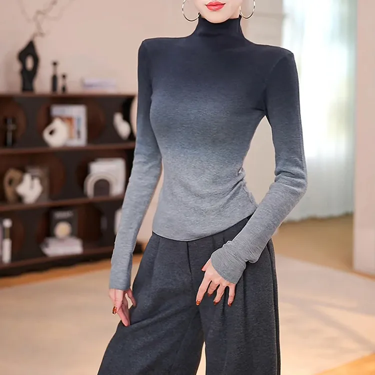 秋冬季高领渐变晕染套头百搭长袖毛衣女2025年新款修身显瘦打底衫