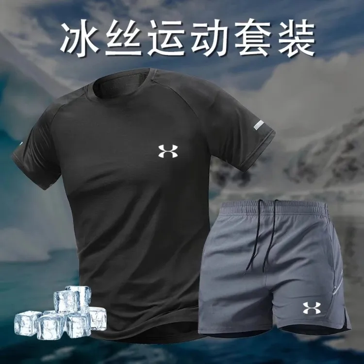 UA安德马运动套装大码夏季速干短袖t恤弹力男速干衣圆领宽松透气