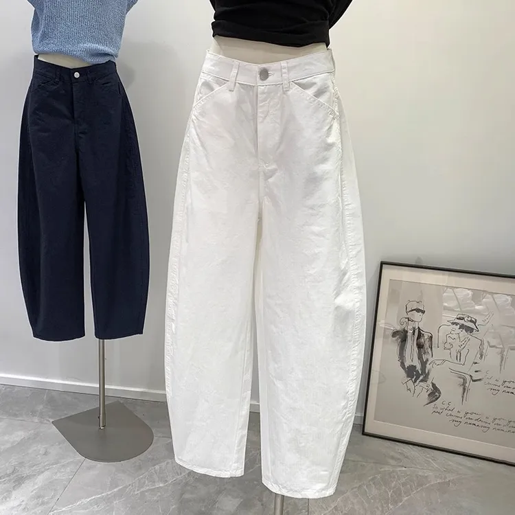 2025夏季新款白色休闲裤女小个子高腰宽松显瘦九分哈伦弯刀阔腿裤