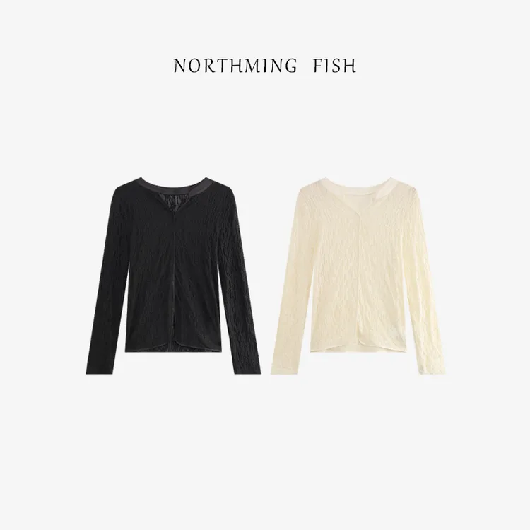 NORTHMING FISH「轻语」温柔气质 轻奢浮雕肌理微透感小花针织开衫