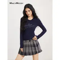 【毛毛专属】MacyMccoy星星闪钻长袖T恤女计感收腰显瘦正肩圆领上衣