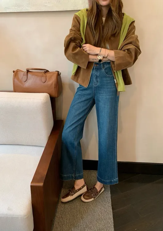 韩版窄版直筒牛仔裤女2025秋冬新款大码胖mm巨遮胯直筒九分阔腿裤