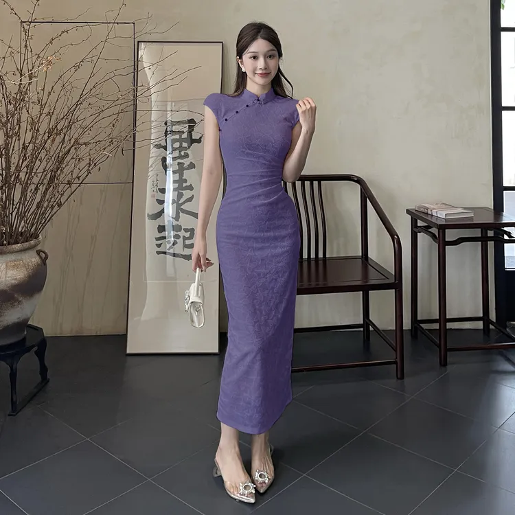 新中式绝美复古国风改良旗袍裙女复古收腰显瘦后开叉包臀连衣裙