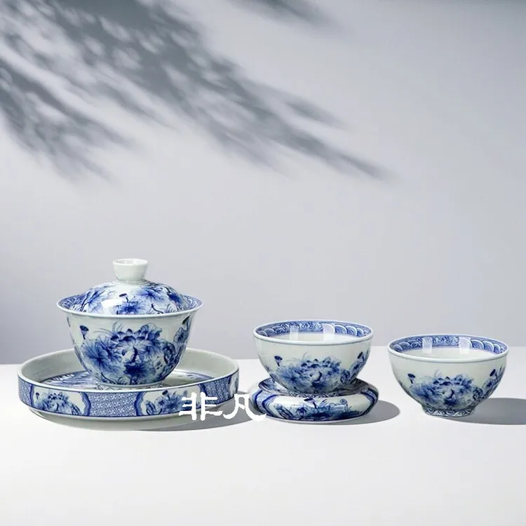 景德青花瓷中式高档防烫大容量陶瓷盖碗大壶承主人杯家用功夫茶具