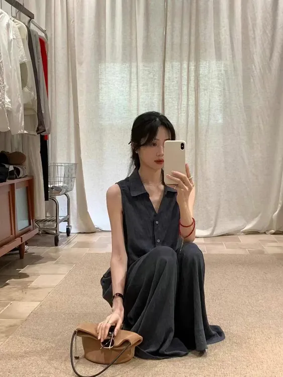 韩系新款灰色背心马甲搭配高腰休闲裤女夏季简约时尚套装