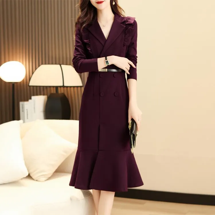 名媛气质礼服连衣裙女2025春秋新款高端职业修身荷叶边包臀鱼尾裙