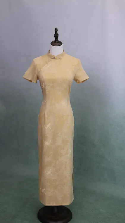 【蜻蜓】苏囡囡黄色新中式旗袍女夏季改良竹节麻新款修身连衣裙女