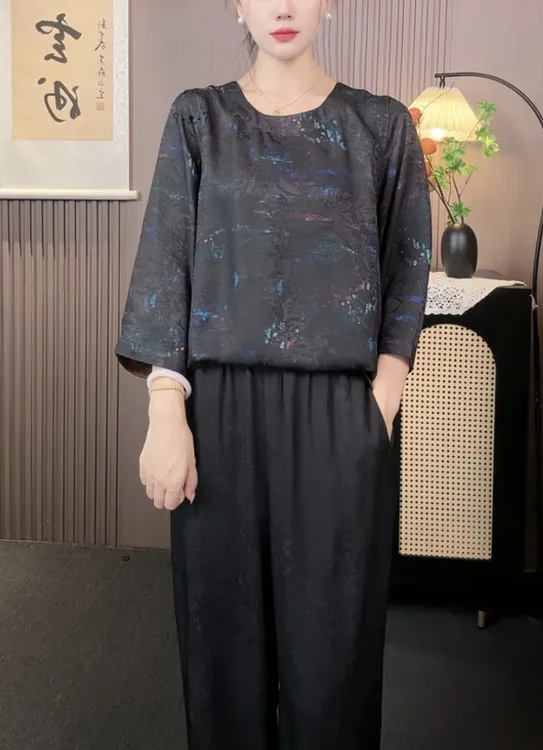 2025新款双面穿满分蚕丝老钱风高端女上衣7分袖1004