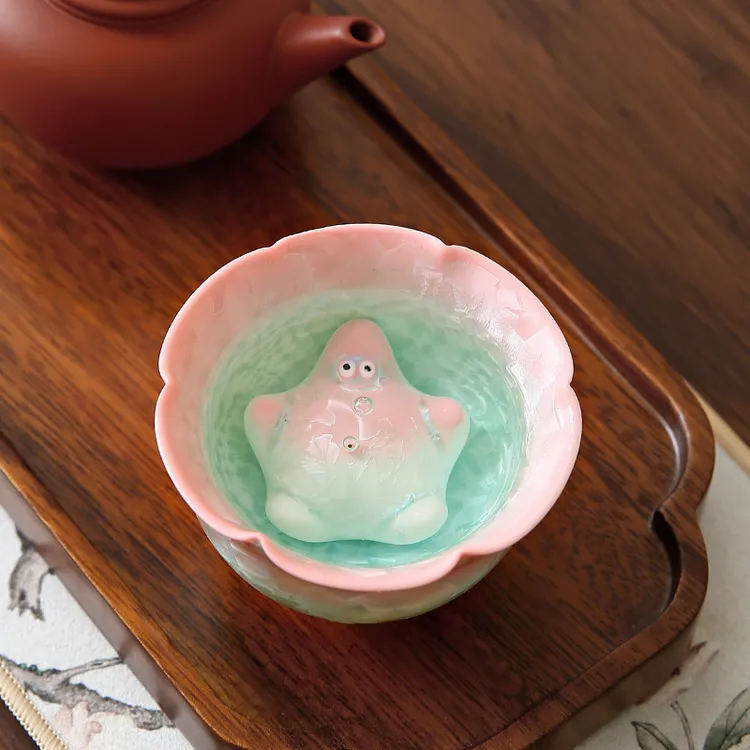 陶瓷泡泡星茶宠茶杯组合吐泡泡派大星配大号家用结晶釉主人杯配件