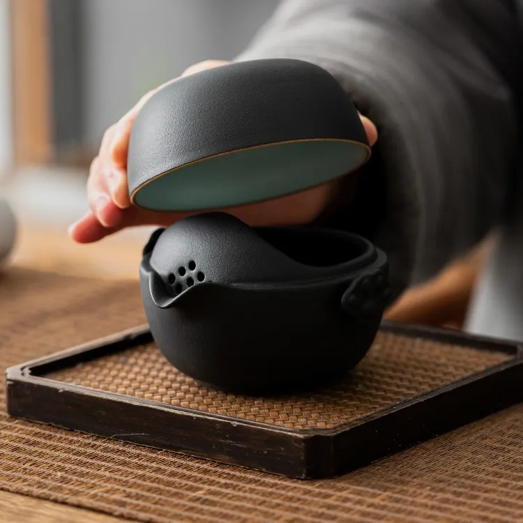 快客杯一壶一杯简约家用办公室泡茶便捷式随身旅行小型陶瓷茶具