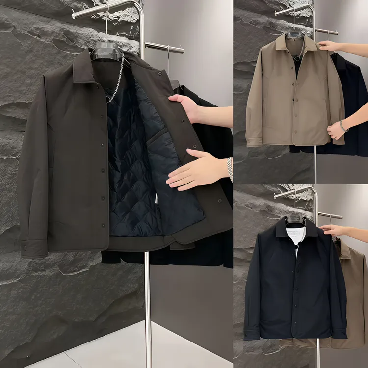 秋冬新款高级感翻领夹克棉服外套男简约百搭宽松休闲保暖二棉外套