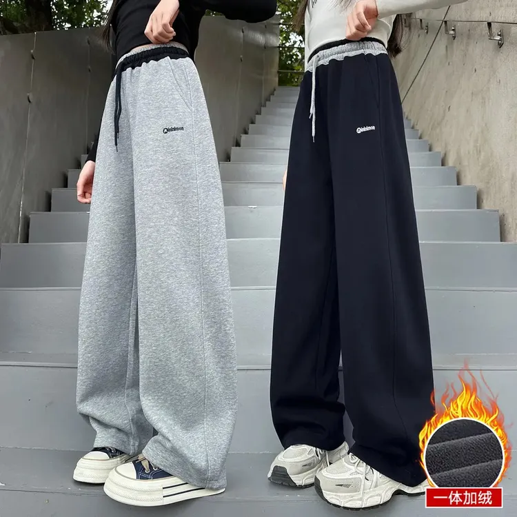 女童加绒休闲裤子秋冬2025新款爆款卫裤一体绒中大童青少年初中生