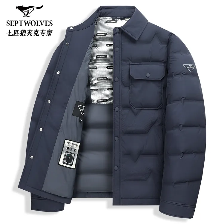 【翻领羽绒夹克】七匹狼官方行政羽绒服保暖秋冬款男装商务休闲外套