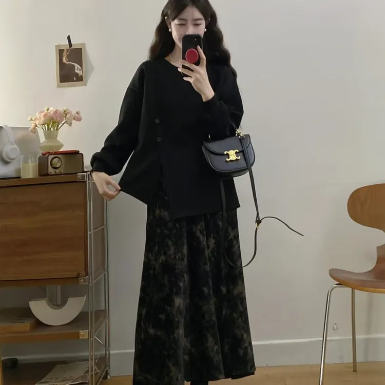春款大码女装宽松时尚上衣加半身裙两件套