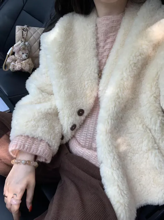 2025秋冬新款韩系秋冬新款V领气质慵懒毛毛外套粉色针织衫裤子