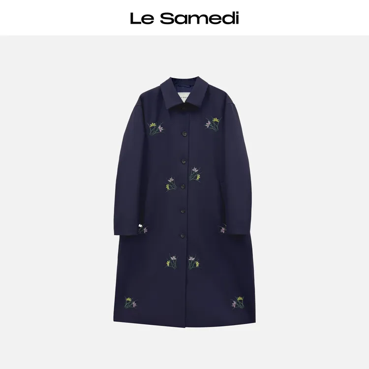 Le Samedi马油叶儿【夜海繁花】精工刺绣 NIKKE羊毛斜纹翻领大衣