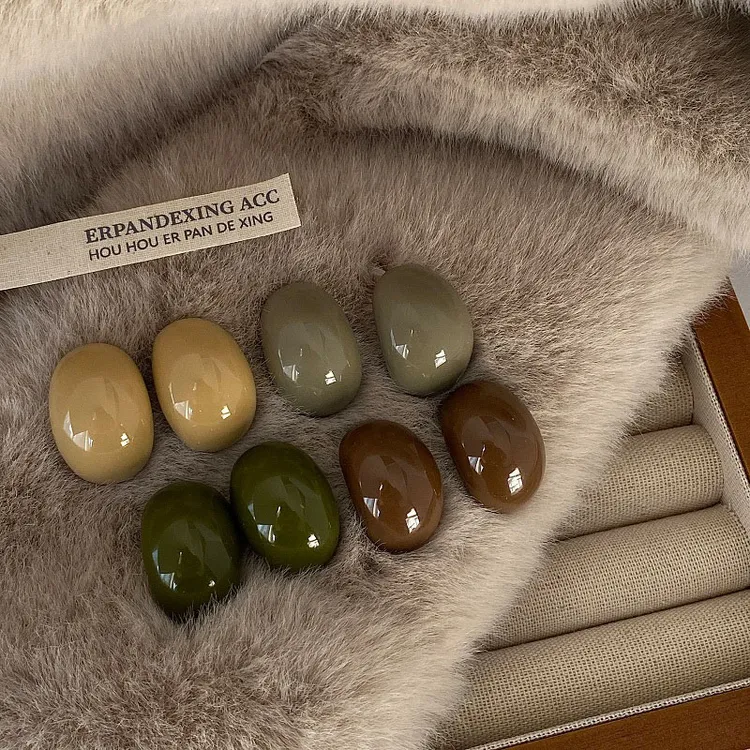 韩系半圆树脂耳钉女法式覆古个性简约百搭气质耳环冷淡风7522