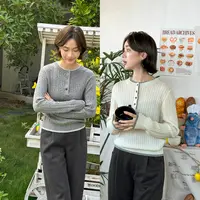 法儿家韩国限定【双十二92折【绞花手账】FS509S097圆领撞色针织毛衣