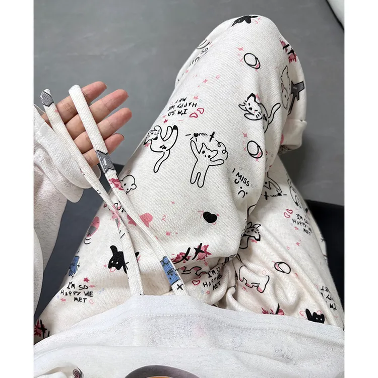 涂鸦裤子女早秋新款遛弯裤休闲窄版直筒显瘦垂坠感糯米裤宽松韩系