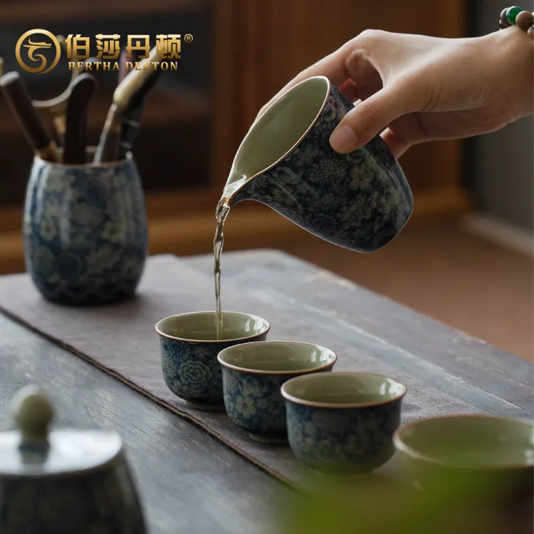 BERTHA DENTON/伯莎丹顿陶瓷小茶壶青花开片泡茶壶单壶万花泡茶器
