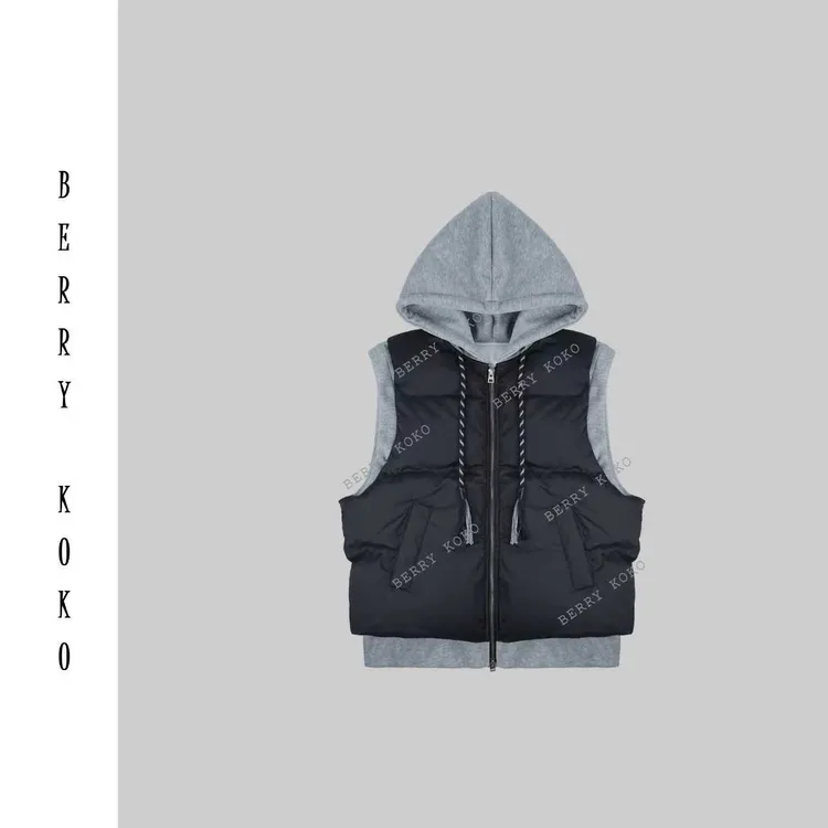 【MISSKO】秋冬休闲百搭高克重假2件卫衣拼接棉马甲（欢姐推荐）J39