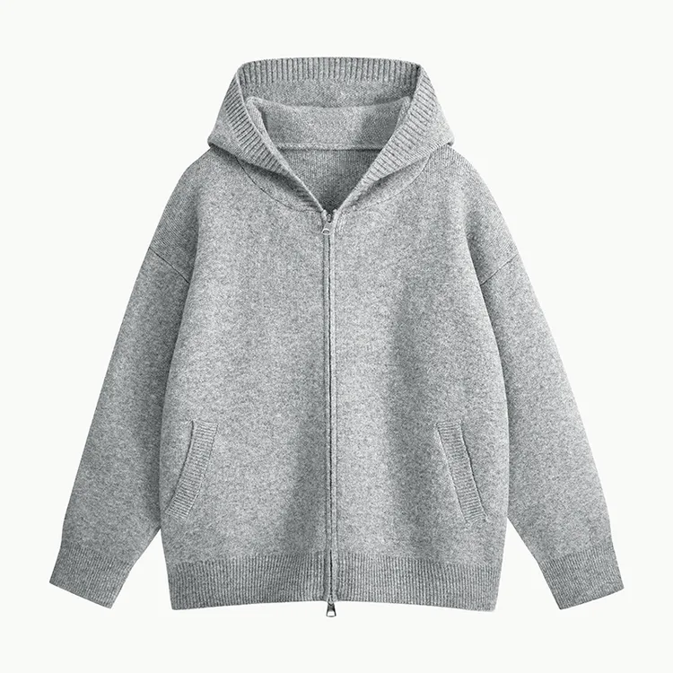 新款简约纯色针织连帽开衫男秋冬季宽松百搭外套针织衫毛衣外套