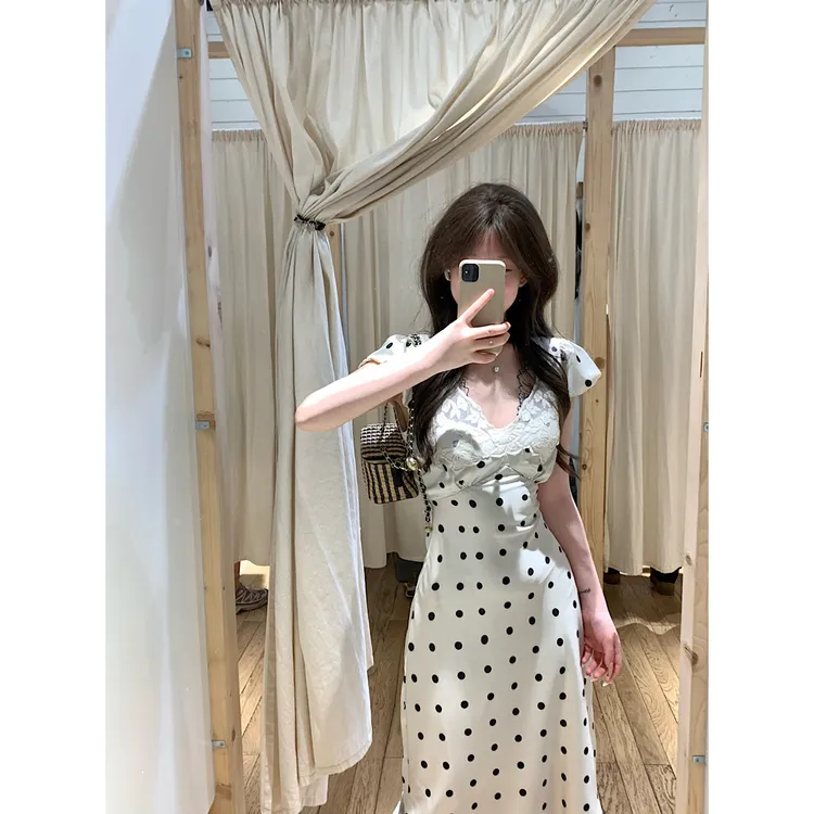 【欧若风】夏季波点小香风显瘦气质高腰法式小众名媛修身包臀连衣裙