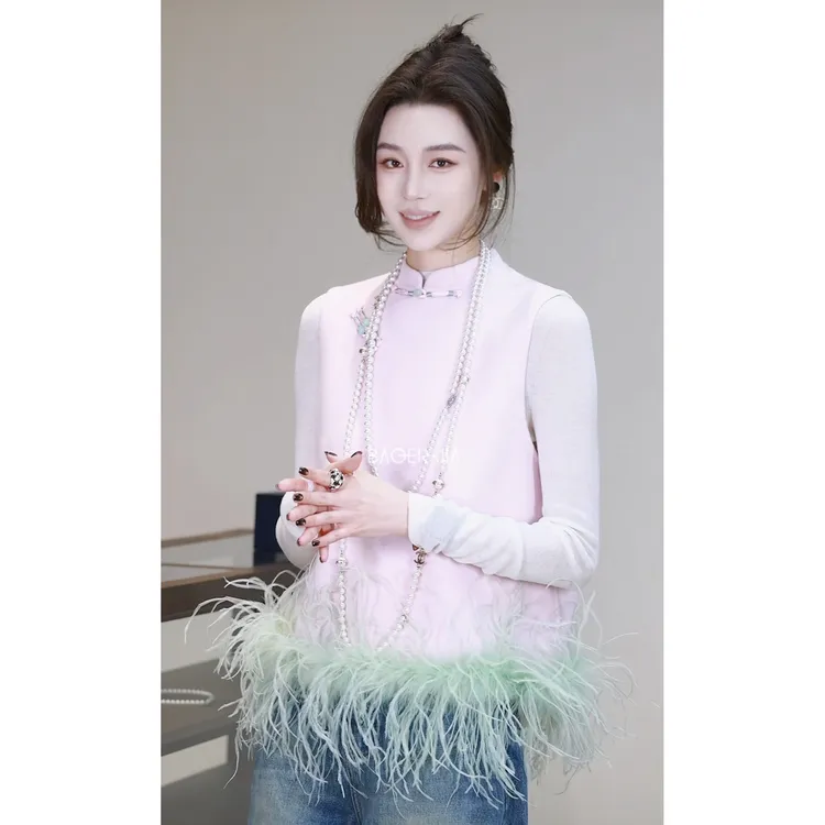 88-【见春】宝儿家含幂BJ122925412国风羊绒美利奴碧羽云绒盘扣马甲