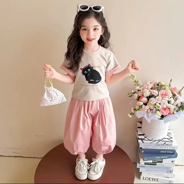 女童夏季套装2025新款洋气儿童装韩系女宝宝夏装两件套时尚格子