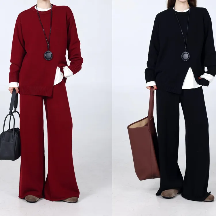 裂渡宣宣【绯红特调】微胖大码女冬气质针织毛衣时尚套装ZY409H64