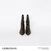 LIURUONAN | 9.28四周年 复古棕真皮尖头堆堆褶皱感简约中筒靴