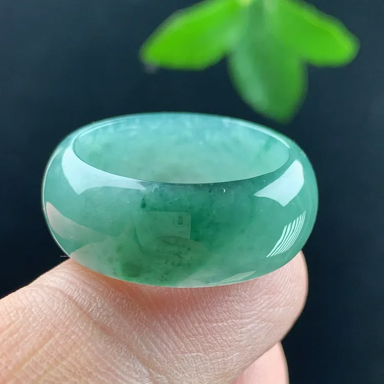 戒指内径20.4纯天然A货翡翠老坑冰种蓝绿色素面轮胎宽扳指环精美