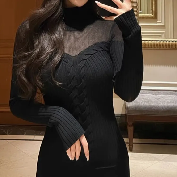 （浠儿家）设计感收腰显瘦镂空麻花套头毛衣女内搭打底针织衫